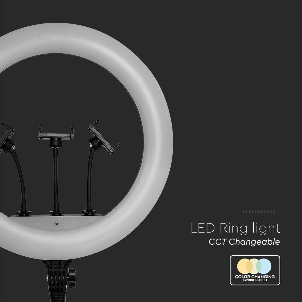 55W Lampa pierścieniowa LED z 3 uchwytami na telefony i pilotem / Barwa: 3200K-5800K