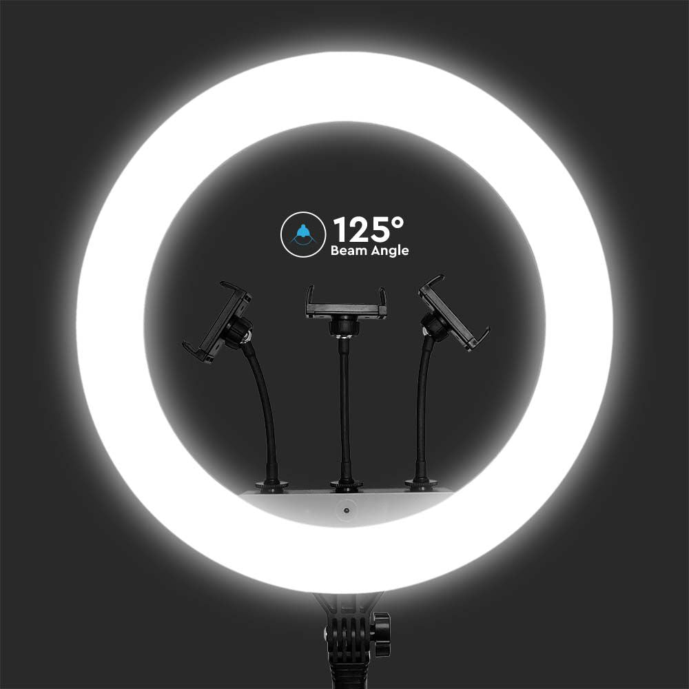 55W Lampa pierścieniowa LED z 3 uchwytami na telefony i pilotem / Barwa: 3200K-5800K