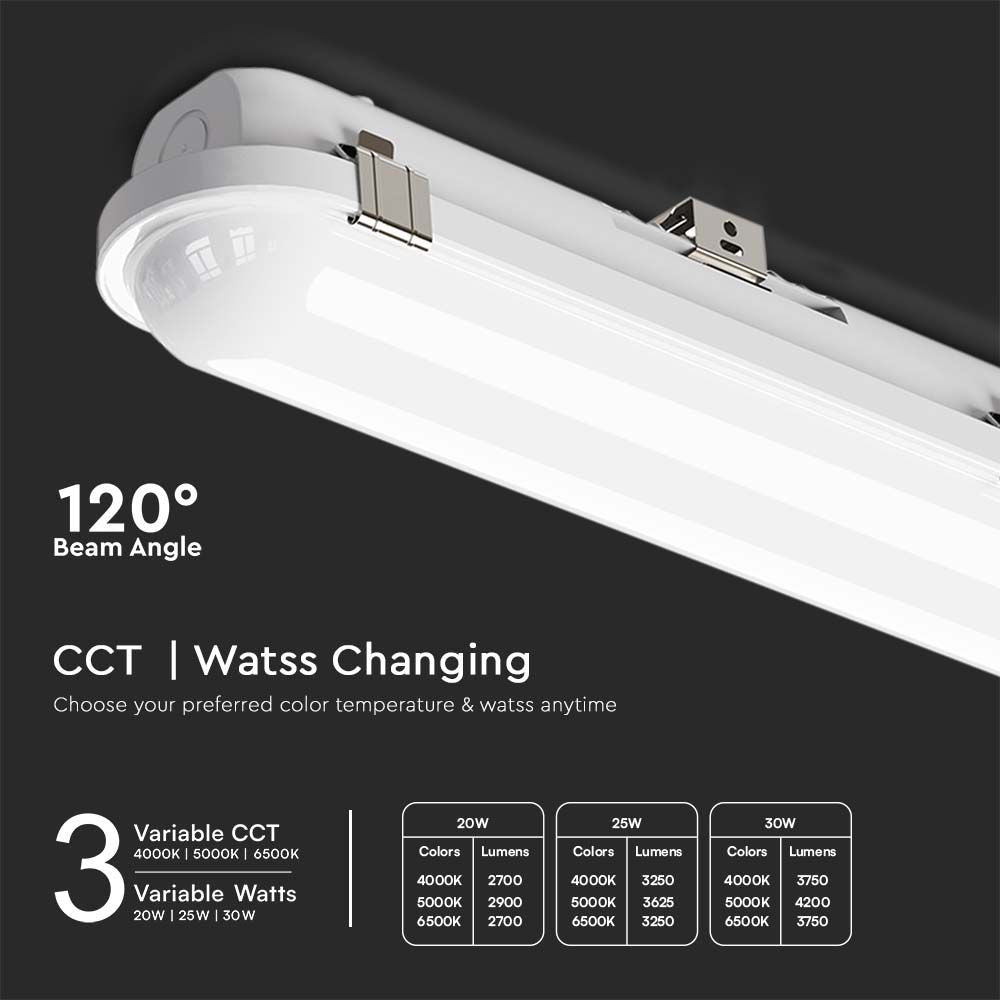 20W/25W/30W Lampa zintegrowana z czujnikiem / Długość: 120cm / Chip Samsung / Barwa: 3w1 / Skuteczność: 135lm/W / IK10