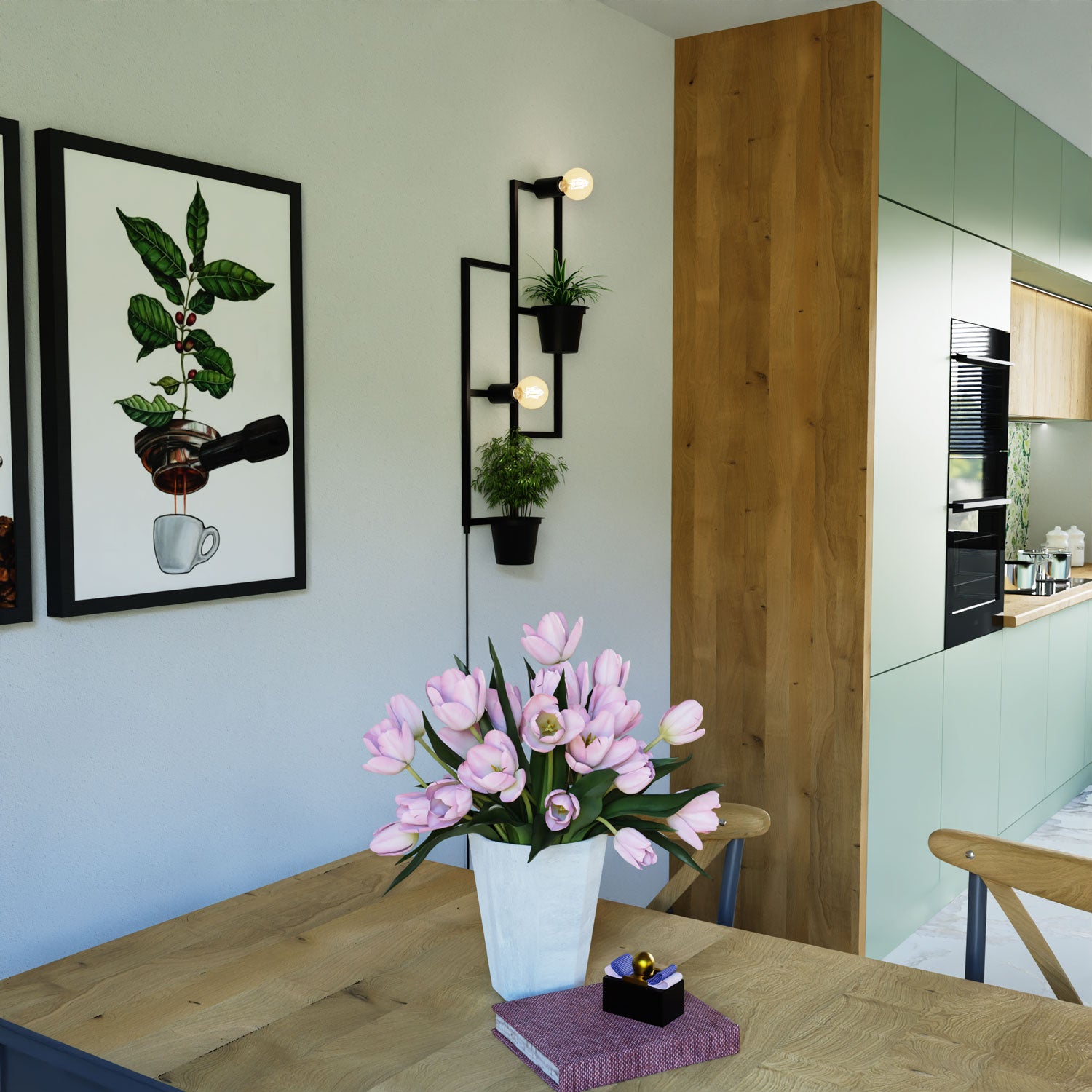 kinkiet Flower wall, 2 black flower pots, black 2xE27