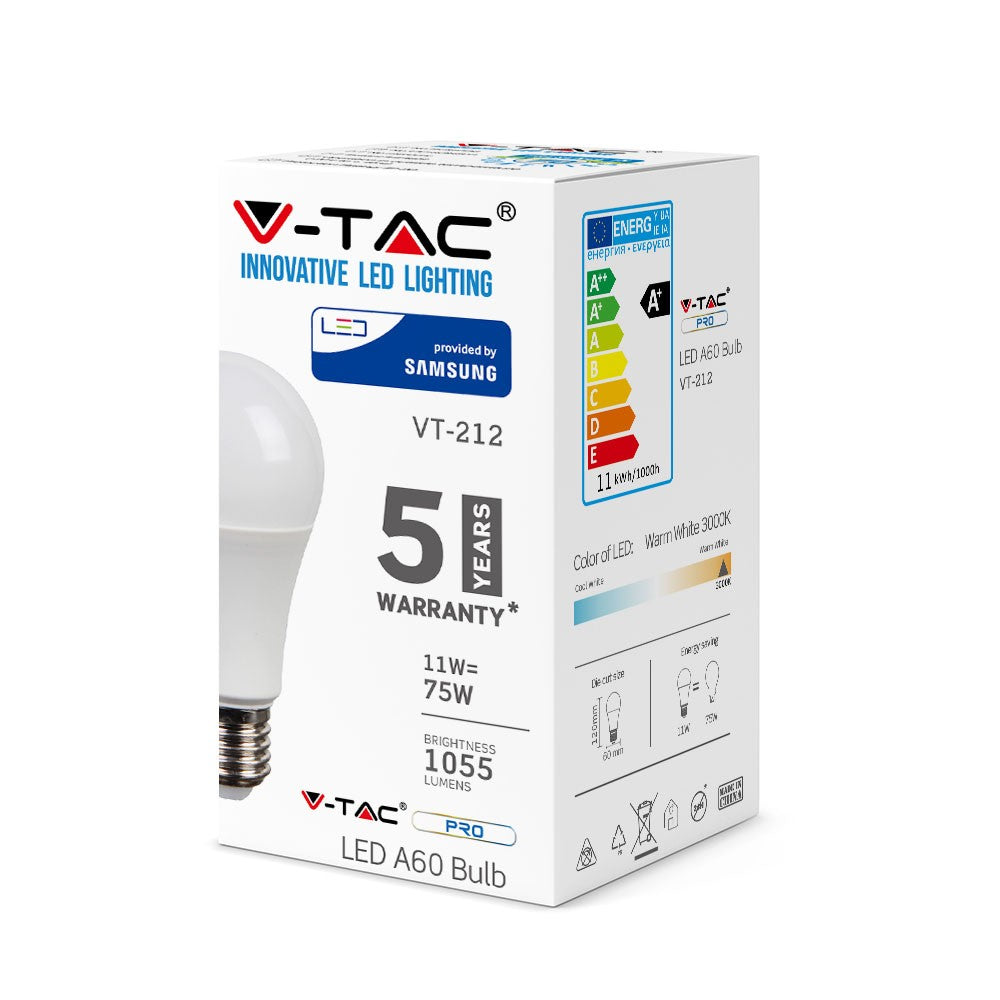 11W A60 Żarówka LED / Chip SAMSUNG / Barwa:3000K / Trzonek:E27
