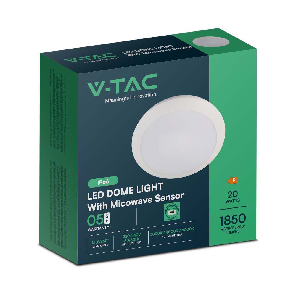 20W Lampa LED z czujnikiem mikrofalowym / Ściemniana / Barwa: 3w1 / IK10 / IP66