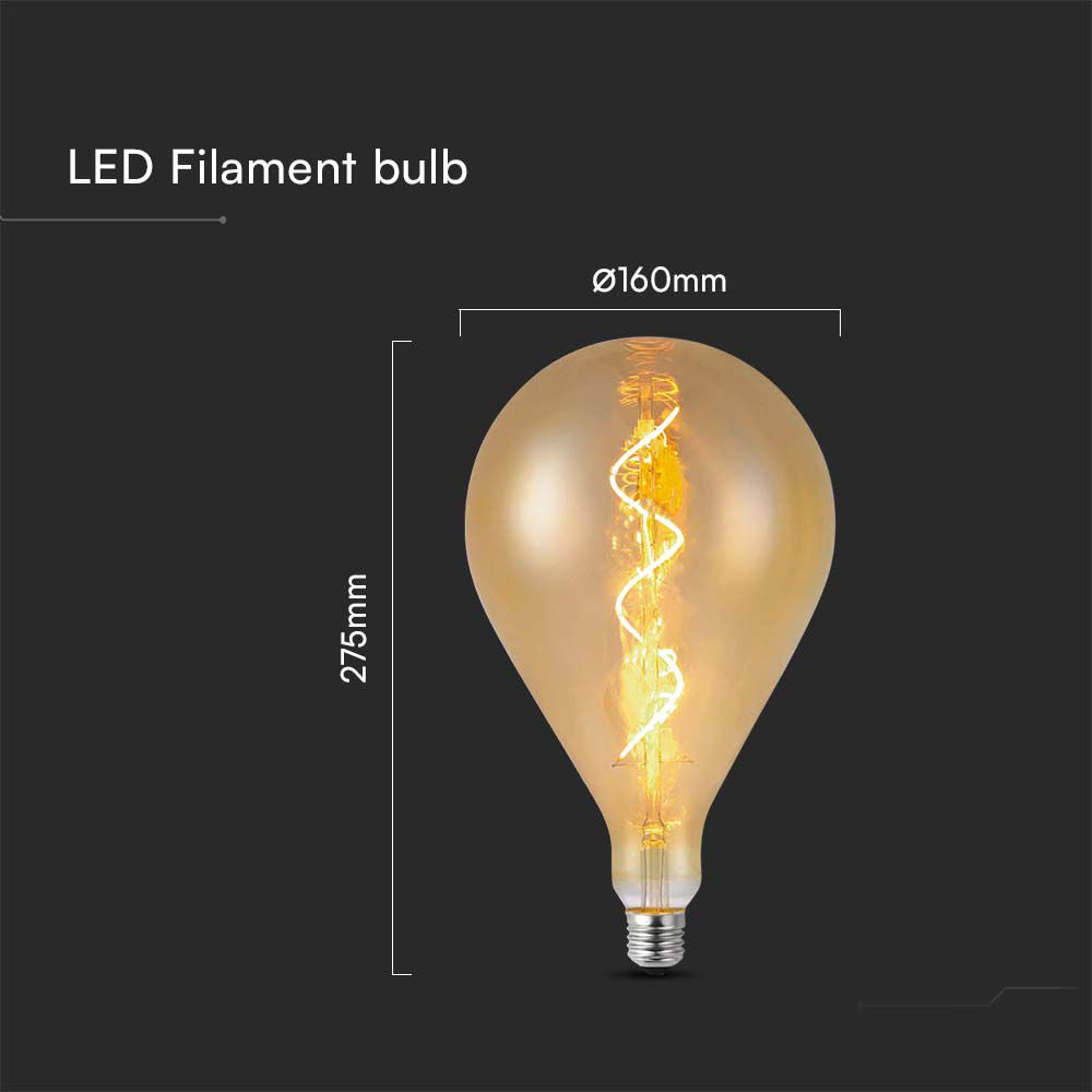 4W A160 Żarówka LED Filament spiralny / Barwa: 2700K / Szkło: Bursztynowe