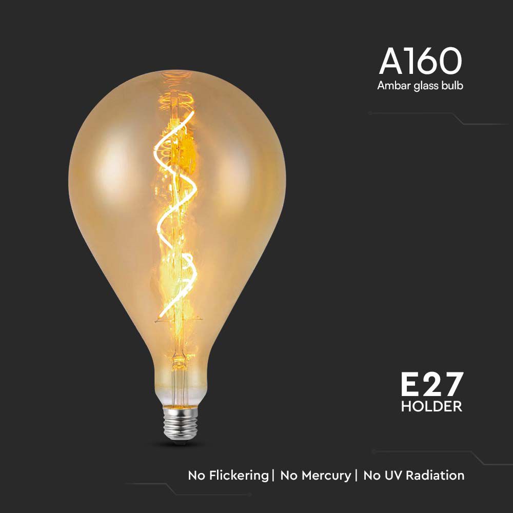 4W A160 Żarówka LED Filament spiralny / Barwa: 2700K / Szkło: Bursztynowe