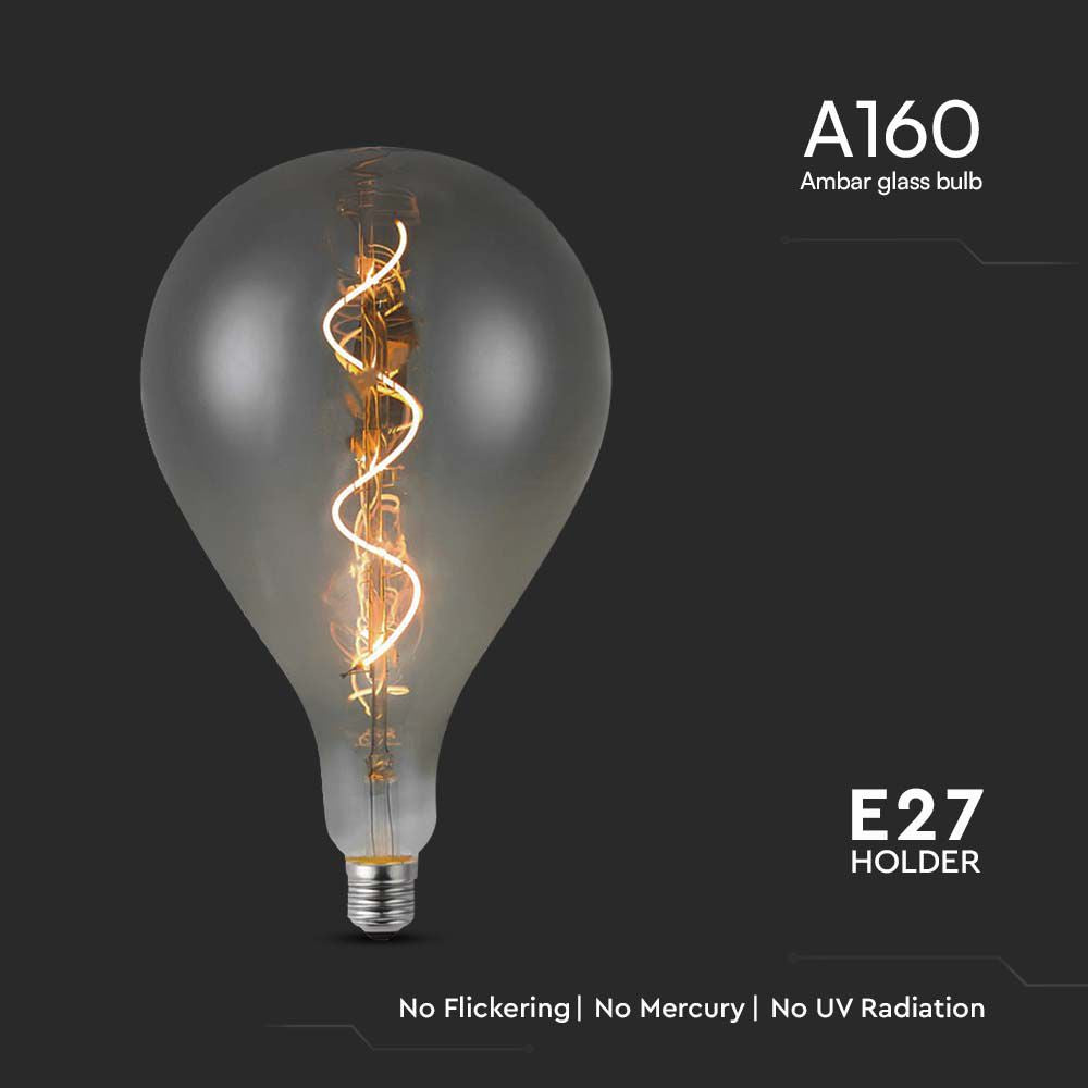 4W A160S Żarówka LED Filament spiralny / Barwa: 2700K / Szkło: Przydymione