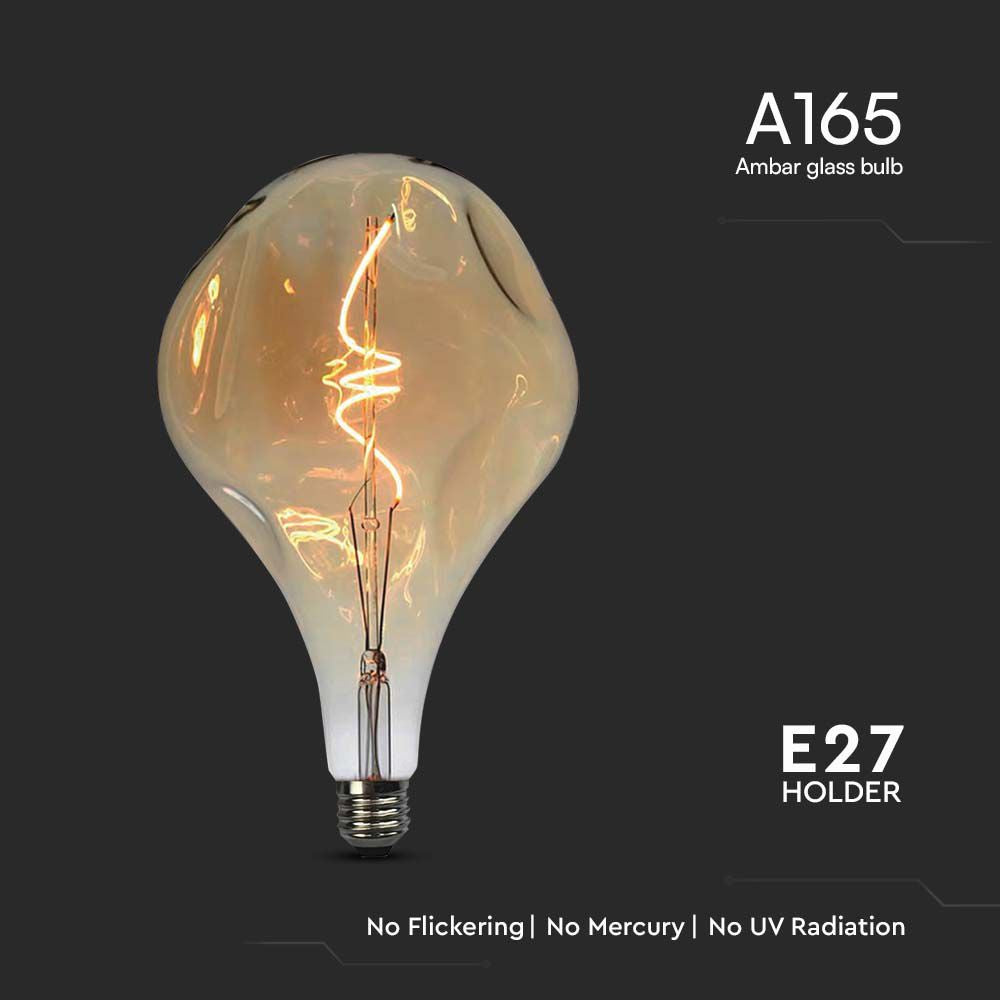 4W A165S Żarówka LED Filament spiralny / Barwa: 2700K / Szkło: Bursztynowe