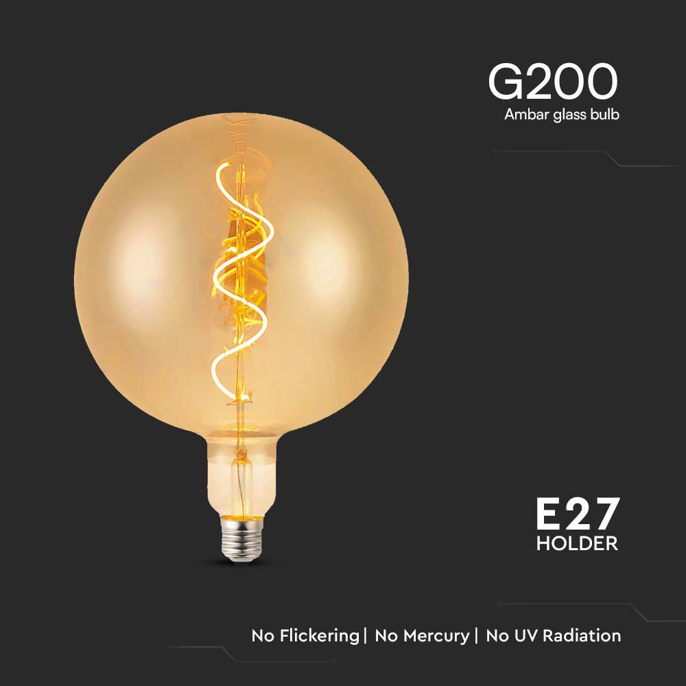 4W G200 Żarówka LED Filament spiralny / Barwa: 2700K / Szkło: Bursztynowe