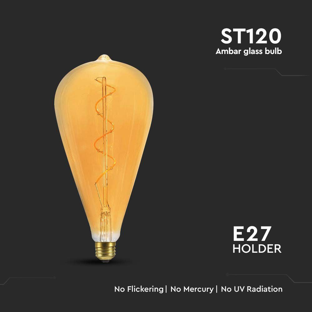 4W ST120 Żarówka LED Filament spiralny / Barwa: 2700K / Szkło: Bursztynowe