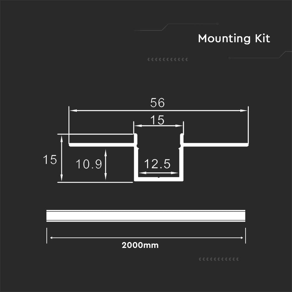 Profil Aluminiowy do paska LED wpuszczany do zabudowy karton gips / 2000x55x15mm / Klosz: Mleczny / Kolor: Aluminium