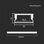 Profil Aluminiowy do paska LED na powierzchniowy / 2000x20x10mm / Klosz: Mleczny / Kolor: Aluminium