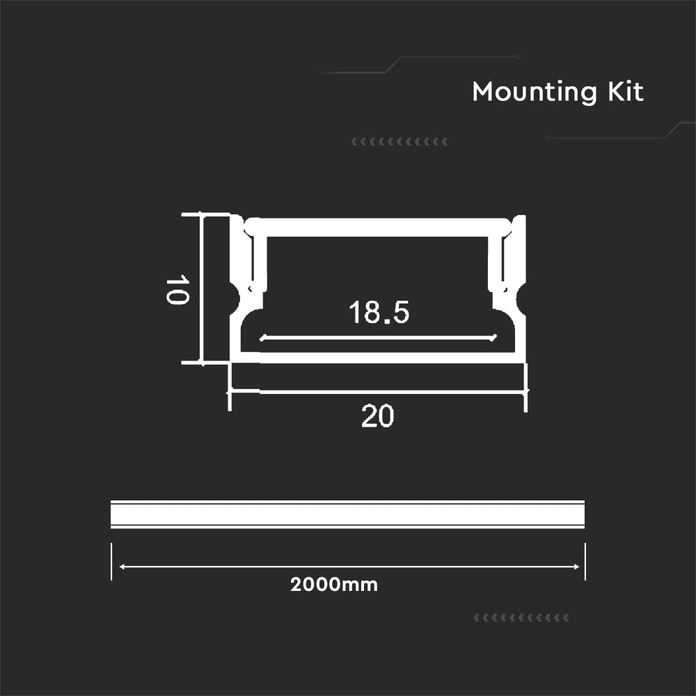 Profil Aluminiowy do paska LED na powierzchniowy / 2000x20x10mm / Klosz: Mleczny / Kolor: Aluminium