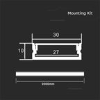 Profil Aluminiowy do paska LED na powierzchniowy / 2000x30x10mm / Klosz: Mleczny / Kolor: Aluminium