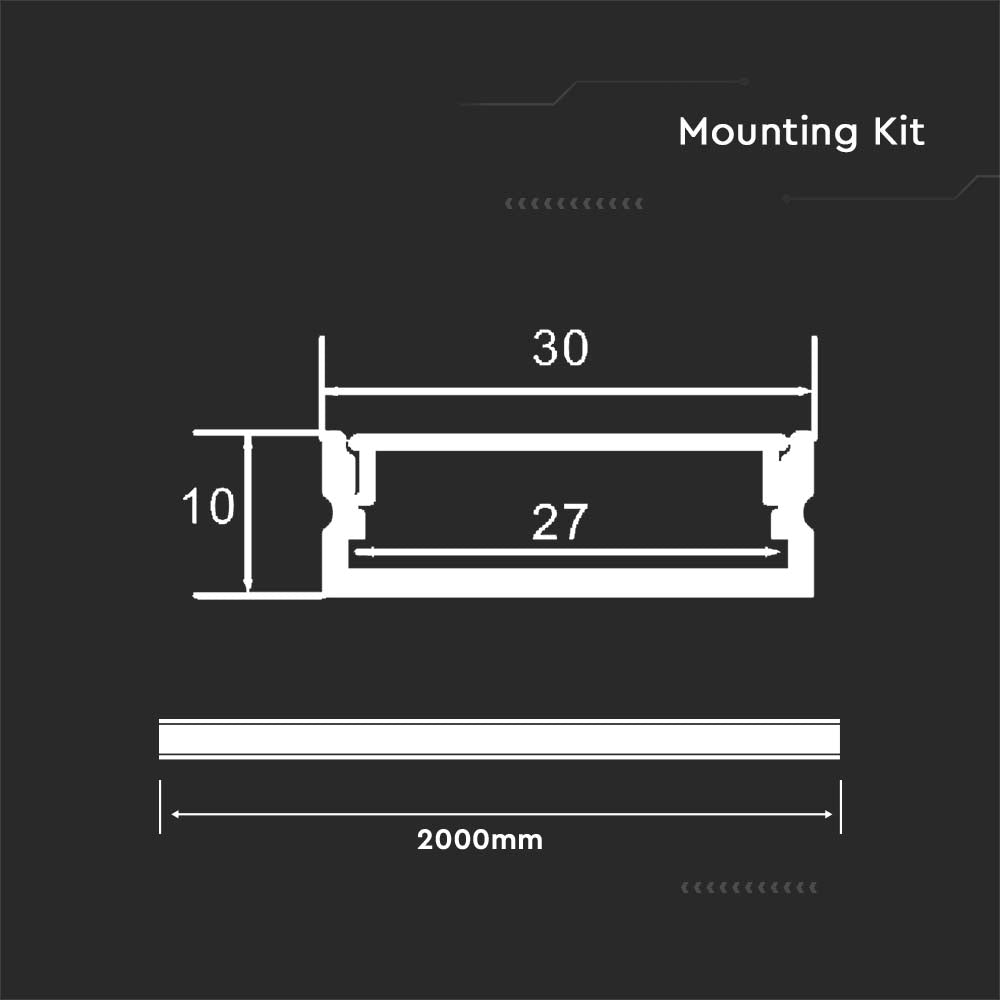 Profil Aluminiowy do paska LED na powierzchniowy / 2000x30x10mm / Klosz: Mleczny / Kolor: Aluminium
