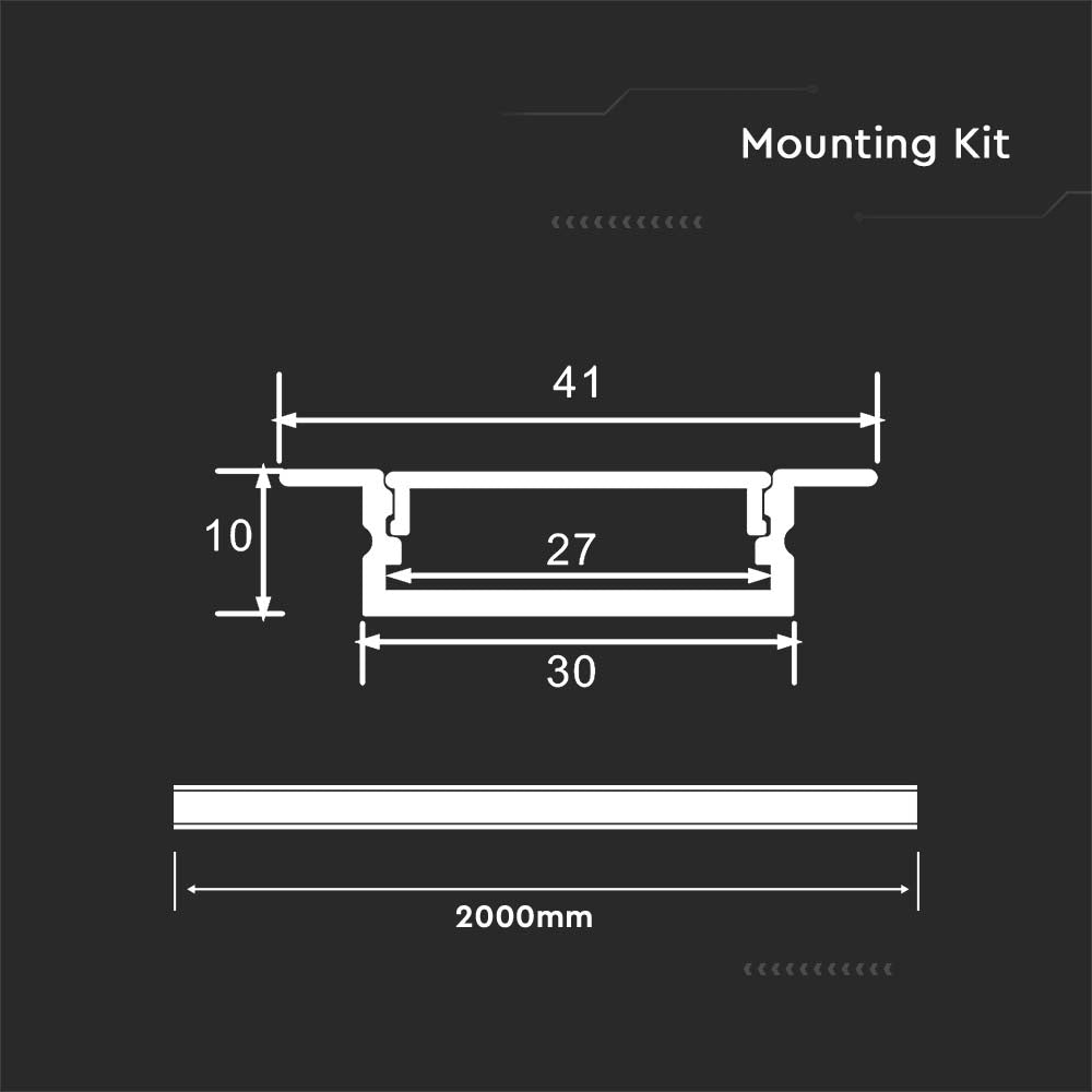 Profil Aluminiowy do paska LED wpuszczany / 2000x30x10mm / Klosz: Mleczny / Kolor: Aluminium