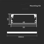 Profil Aluminiowy do paska LED na powierzchniowy / 2000x50x20mm / Klosz: Mleczny / Kolor: Aluminium