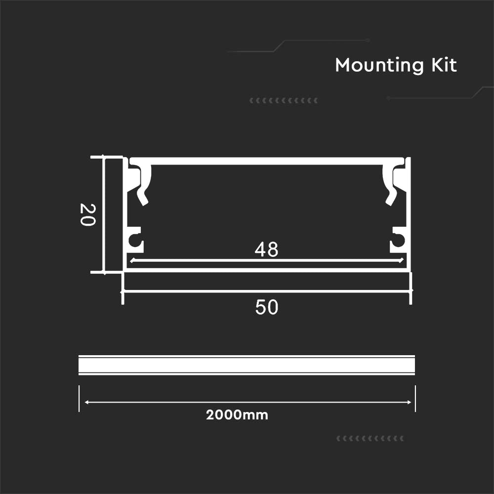 Profil Aluminiowy do paska LED na powierzchniowy / 2000x50x20mm / Klosz: Mleczny / Kolor: Aluminium