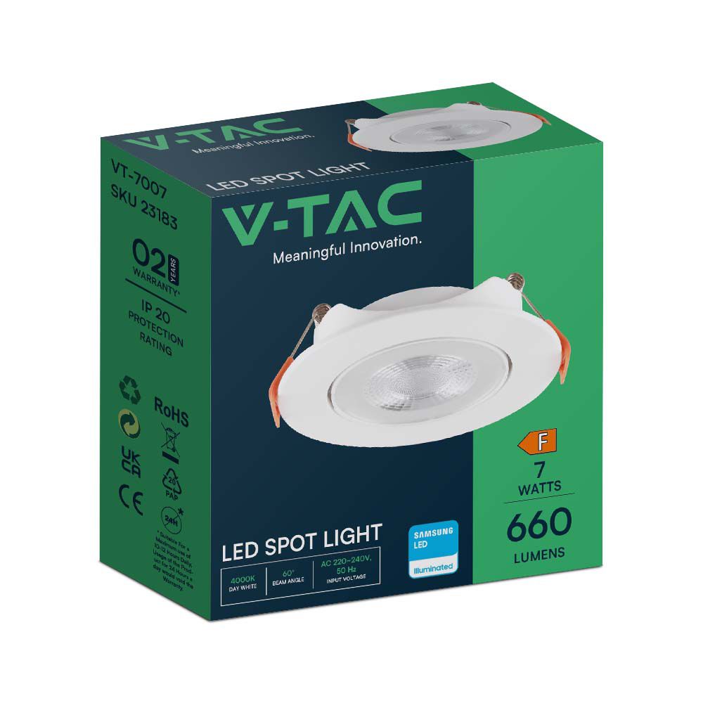 7W Oprawa wpuszczana reflektor LED / Chip SAMSUNG / Barwa:4000K / Obudowa: Biała