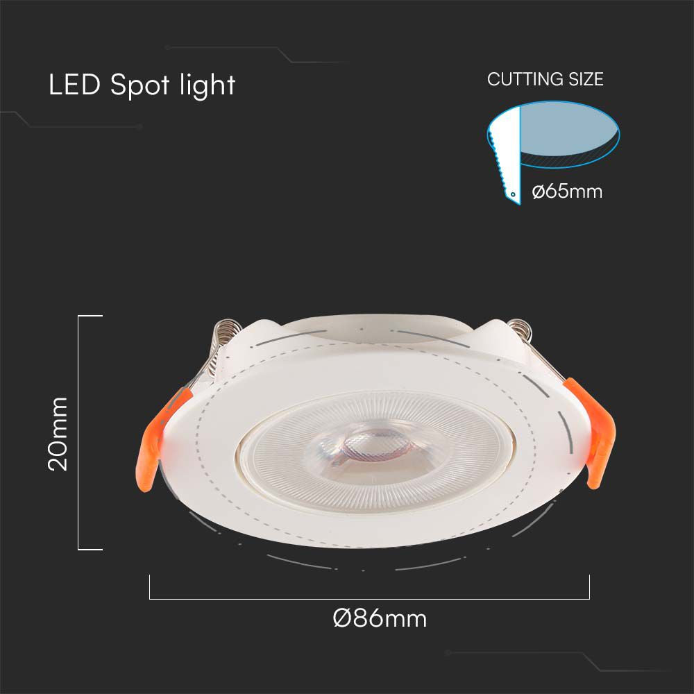 7W Oprawa wpuszczana reflektor LED / Chip SAMSUNG / Barwa:4000K / Obudowa: Biała