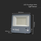 100W Naświetlacz LED z czujnikiem zmierzchu / Chip Samsung / Przewód: 1m / Barwa: 4000K / Obudowa: Czarna / Skuteczność 135lm/w
