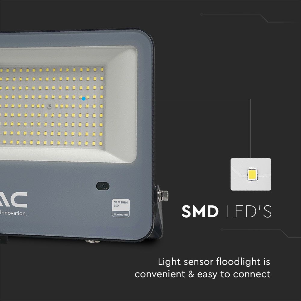 100W Naświetlacz LED z czujnikiem zmierzchu / Chip Samsung / Przewód: 1m / Barwa: 4000K / Obudowa: Czarna / Skuteczność 135lm/w