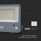 100W Naświetlacz LED z czujnikiem zmierzchu / Chip Samsung / Przewód: 1m / Barwa: 6500K / Obudowa: Czarna / Skuteczność 135lm/w