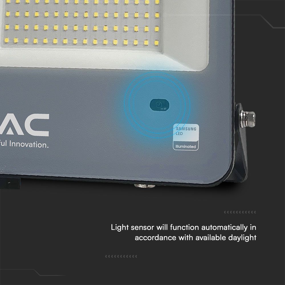 100W Naświetlacz LED z czujnikiem zmierzchu / Chip Samsung / Przewód: 1m / Barwa: 4000K / Obudowa: Czarna / Skuteczność 135lm/w