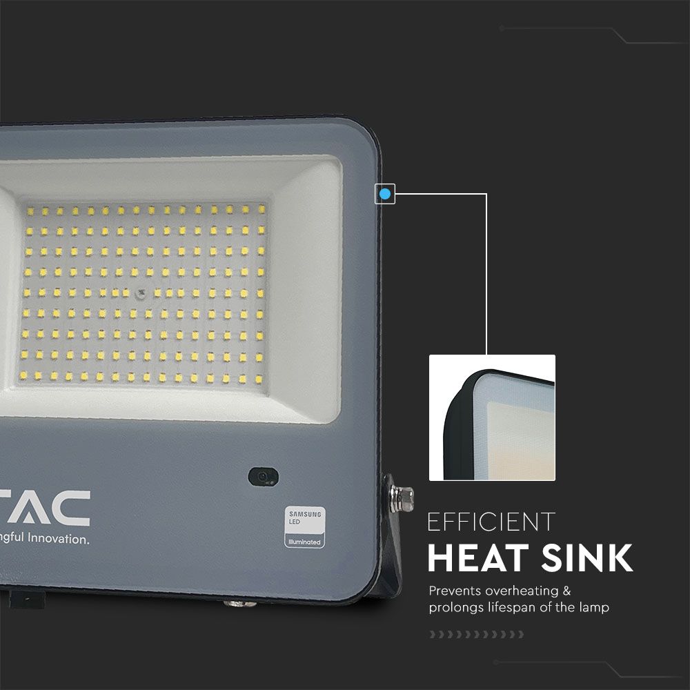 100W Naświetlacz LED z czujnikiem zmierzchu / Chip Samsung / Przewód: 1m / Barwa: 6500K / Obudowa: Czarna / Skuteczność 135lm/w