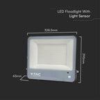 150W Naświetlacz LED z czujnikiem zmierzchu / Chip Samsung / Przewód: 1m / Barwa: 6500K / Obudowa: Czarna / Skuteczność 135lm/w