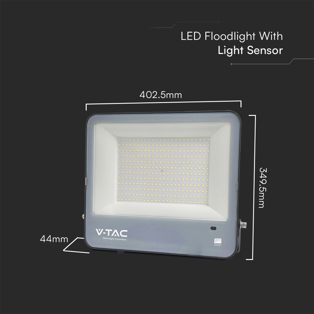 200W Naświetlacz LED z czujnikiem zmierzchu / Chip Samsung / Przewód: 1m / Barwa: 4000K / Obudowa: Czarna / Skuteczność 135lm/w