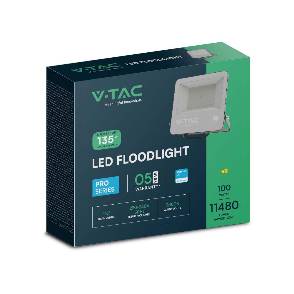 100W Naświetlacz URBIN 120 / Chip Samsung / Przewód: 1m / Barwa: 3000K / Obudowa: Czarna / Skuteczność 115lm/w