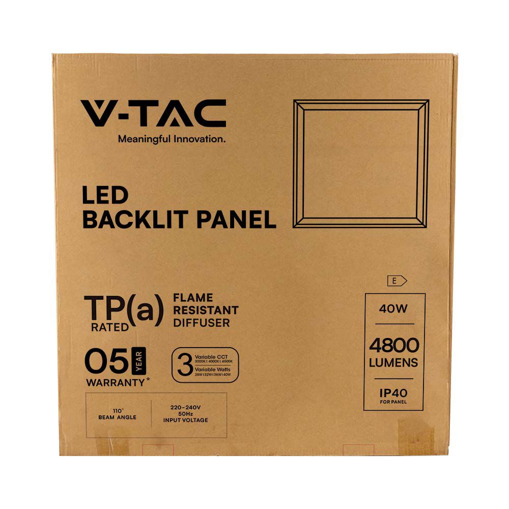 40W Panel LED 600x600mm / Zasilacz AGT / Barwa:3w1 / 5 Lat gwarancji / Opakowanie: 6szt.