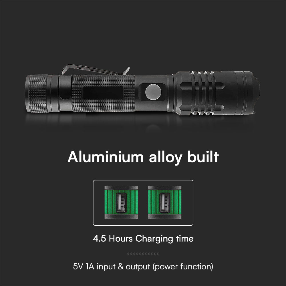 10W Latarka Ręczna / Ładowanie USB-C / Bateria: 3.7V 2000mAh / IP54
