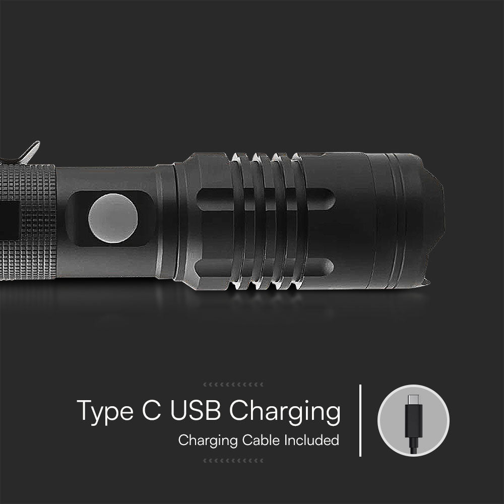 10W Latarka Ręczna / Ładowanie USB-C / Bateria: 3.7V 2000mAh / IP54