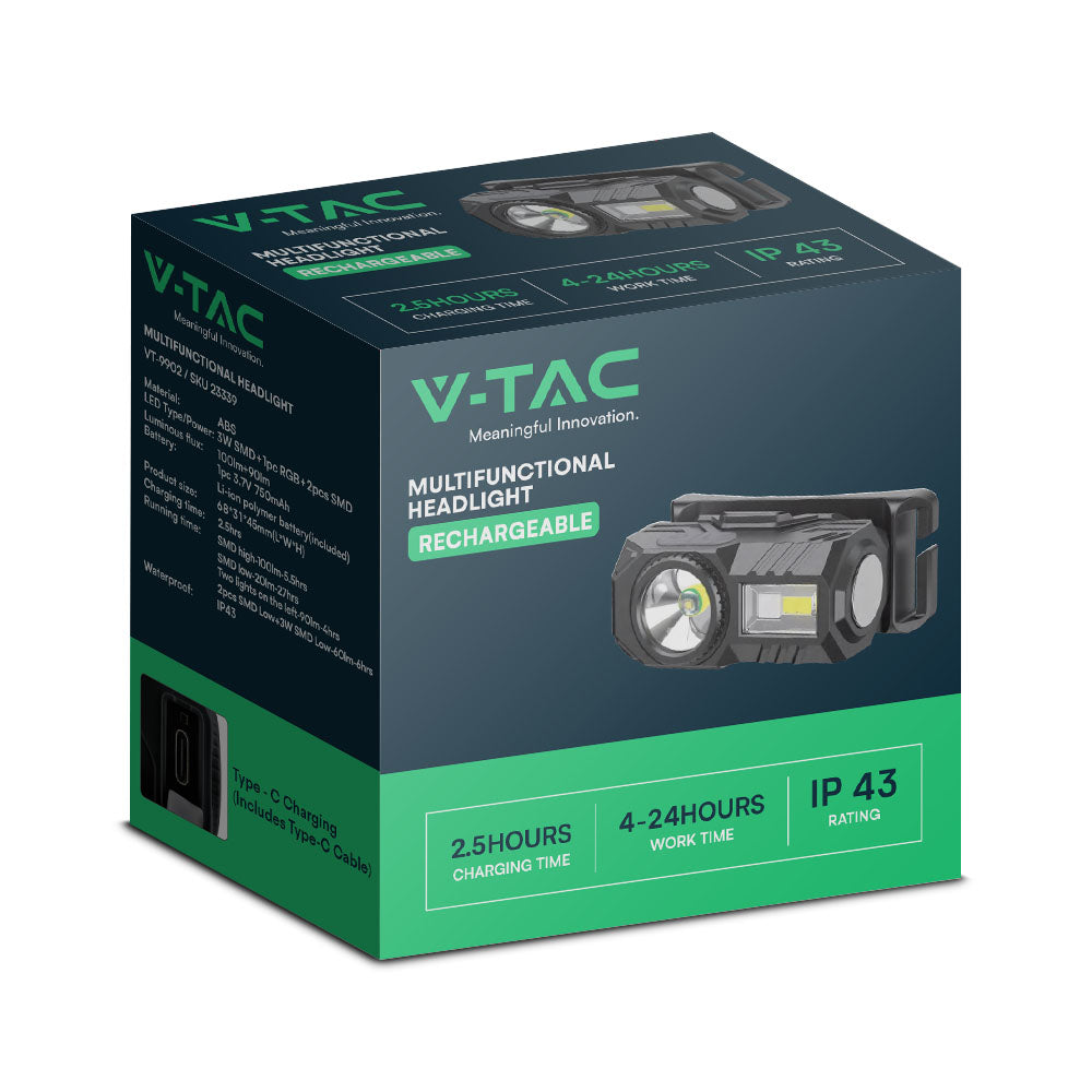 3W Latarka Czołowa / Ładowanie USB-C / Bateria: 3.7V,750mAh / IP43