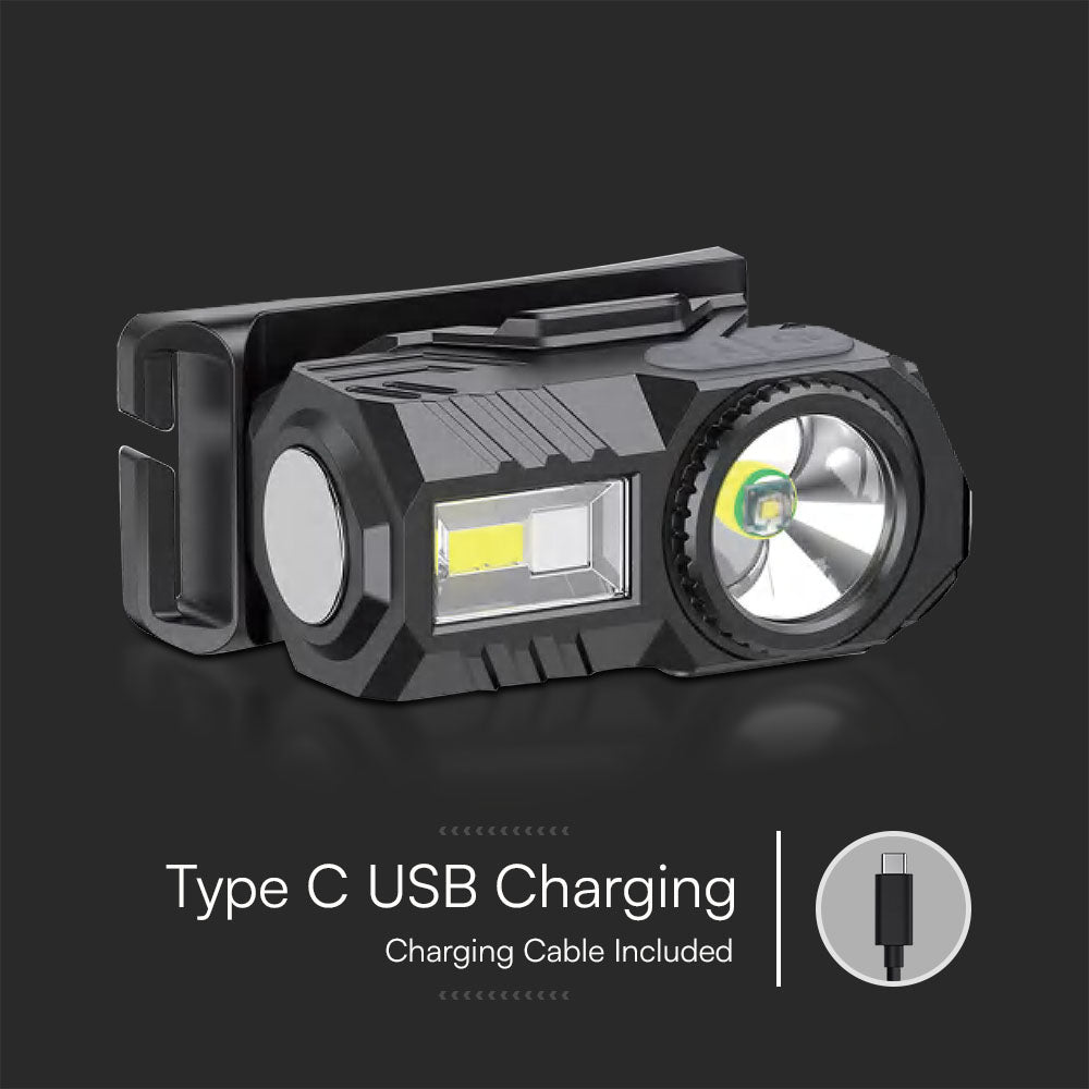 3W Latarka Czołowa / Ładowanie USB-C / Bateria: 3.7V,750mAh / IP43