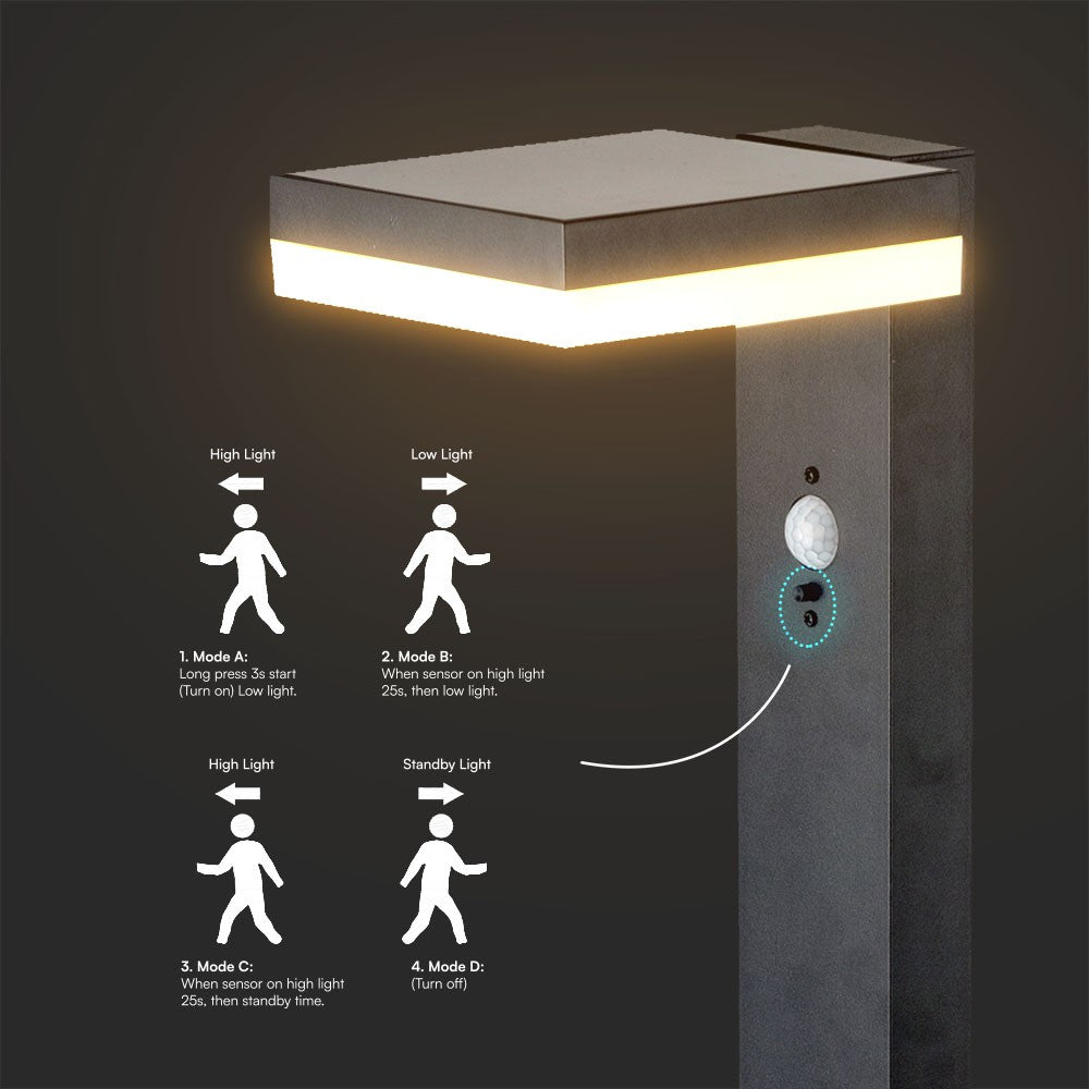 5.5W Lampa ogrodowa LED z czujnikiem ruchu / Barwa: 3000K / Obudowa: Czarna