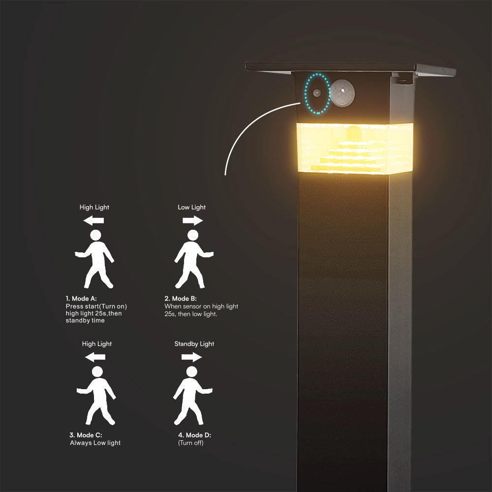 3W Solarna lampa ogrodowa LED / Obudowa: Czarna / Barwa:3000K