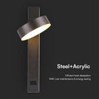 8W Kinkiet hotelowy LED z USB / Barwa:3000K / Czarny
