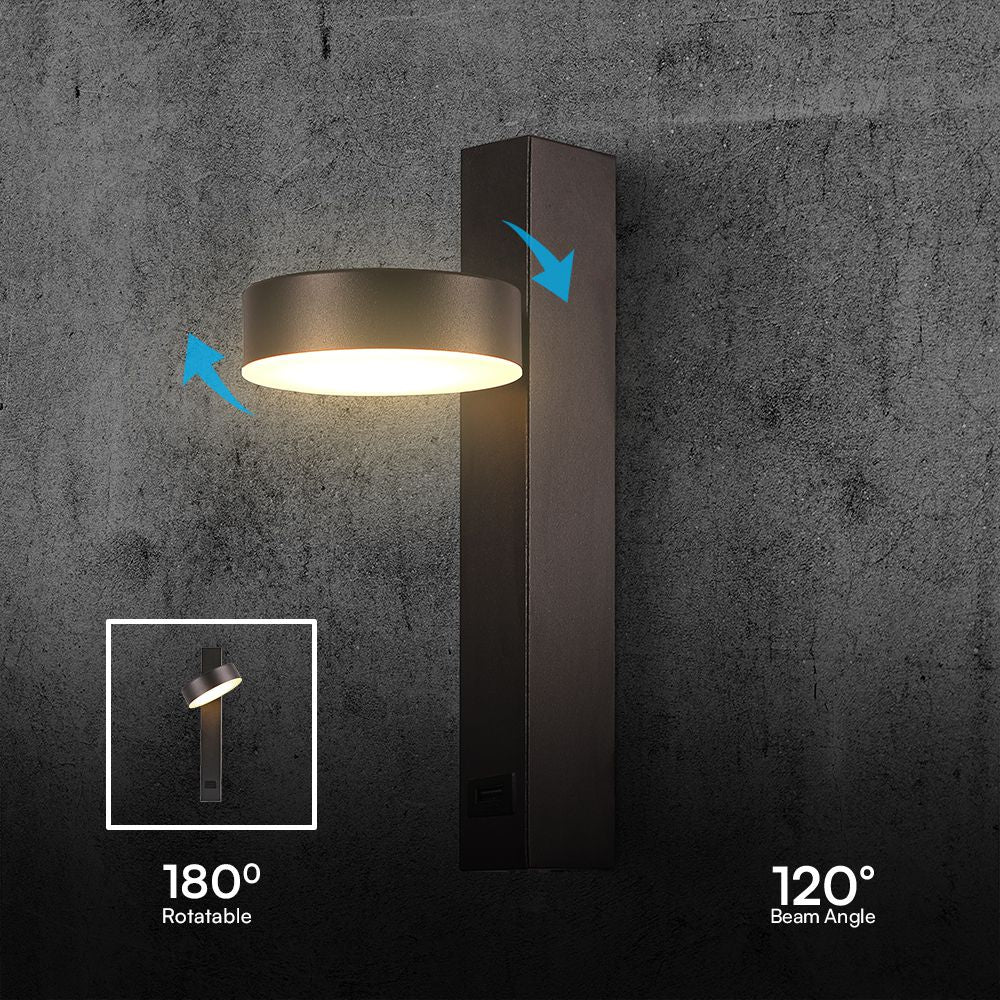8W Kinkiet hotelowy LED z USB / Barwa:3000K / Czarny