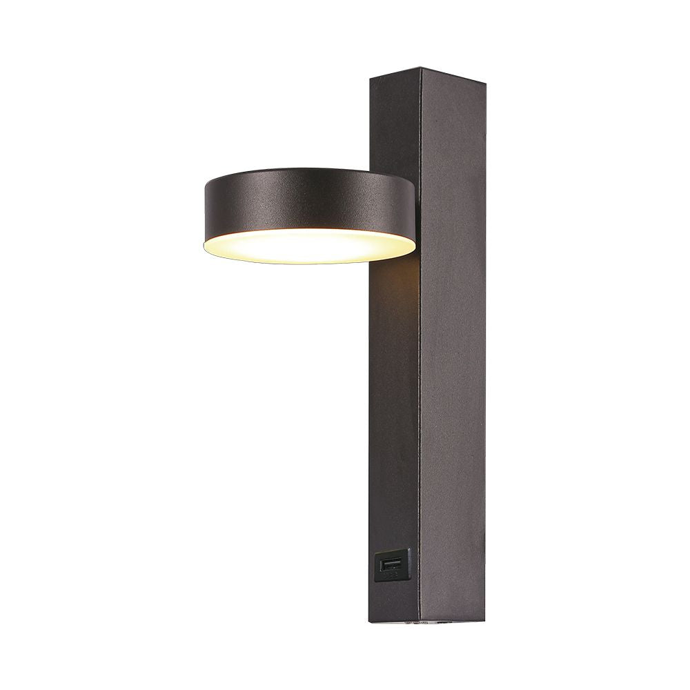 8W Kinkiet hotelowy LED z USB / Barwa:3000K / Czarny