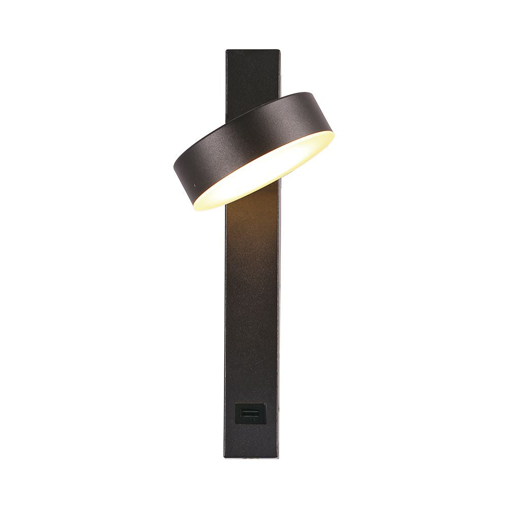 8W Kinkiet hotelowy LED z USB / Barwa:3000K / Czarny