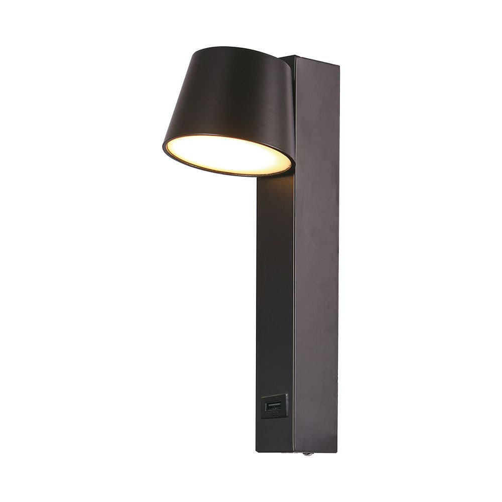 8W Kinkiet hotelowy LED z USB / Barwa:3000K / Czarny