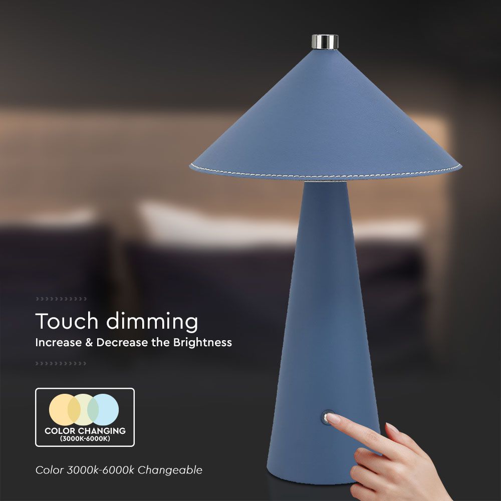 3W Lampka nocna LED zasilana bateryjnie/ Ściemnianie przez dotyk / Bateria 4000mAh / Barwa:3w1 / Obudowa: Niebieski