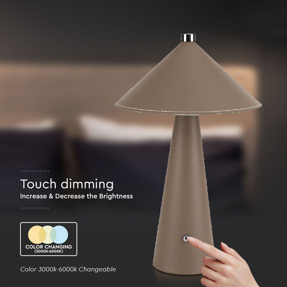 3W Lampka nocna LED zasilana bateryjnie/ Ściemnianie przez dotyk / Bateria 4000mAh / Barwa:3w1 / Obudowa: Brązowy