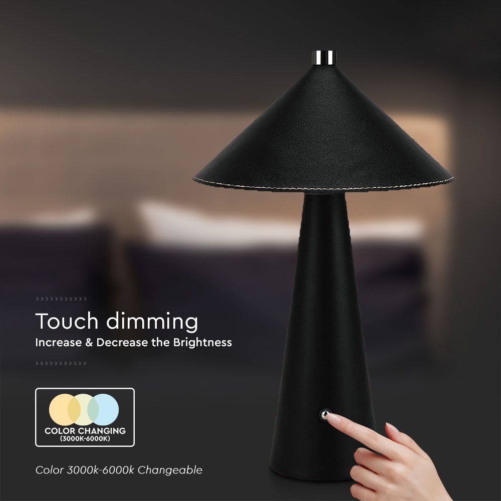 3W Lampka nocna LED zasilana bateryjnie/ Ściemnianie przez dotyk / Bateria 4000mAh / Barwa:3w1 / Obudowa: Czarny