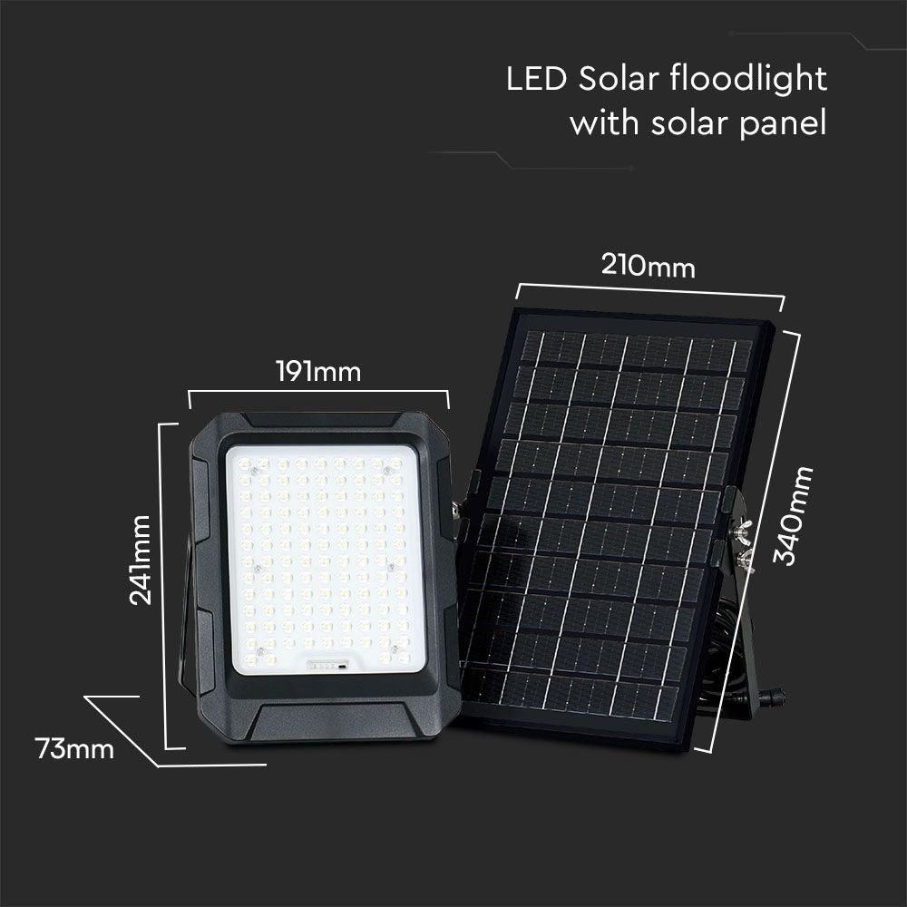 10W Naświetlacz LED z panelem solarnym / Sterowanie: Pilot / Bateria: LiFePO4 3.7V 8000mA / Barwa: 4000K / Obudowa: Czarna