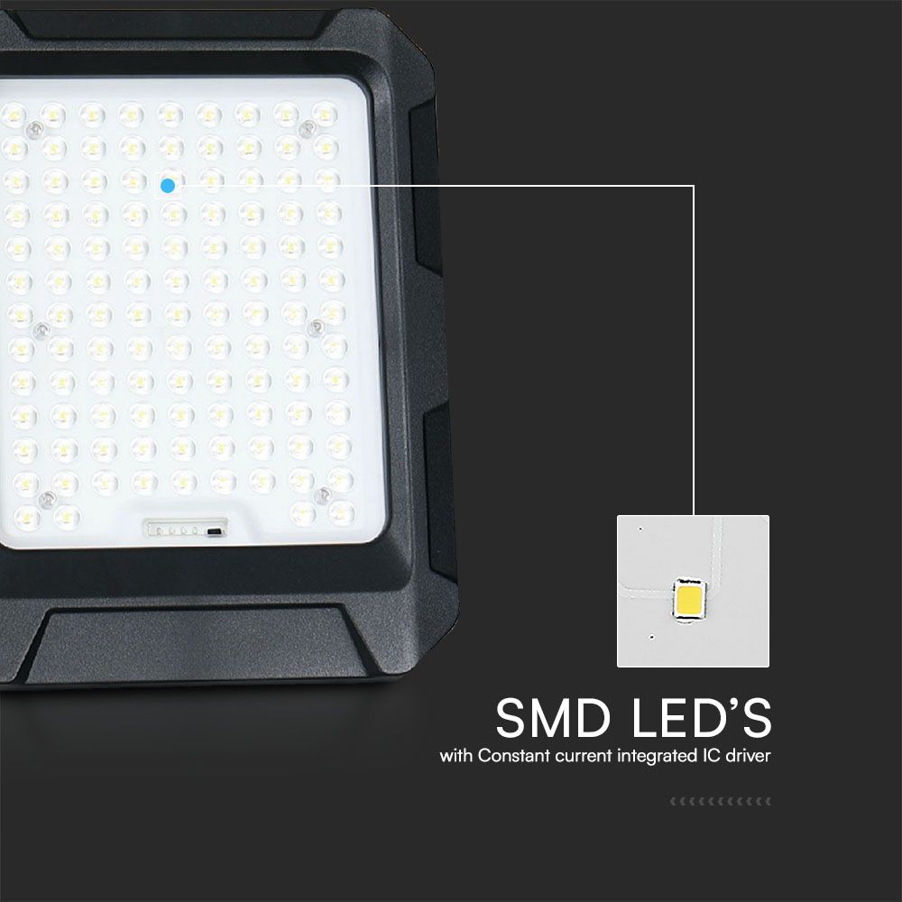 10W Naświetlacz LED z panelem solarnym / Sterowanie: Pilot / Bateria: LiFePO4 3.7V 8000mA / Barwa: 4000K / Obudowa: Czarna