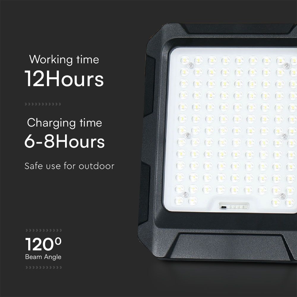 10W Naświetlacz LED z panelem solarnym / Sterowanie: Pilot / Bateria: LiFePO4 3.7V 8000mA / Barwa: 4000K / Obudowa: Czarna