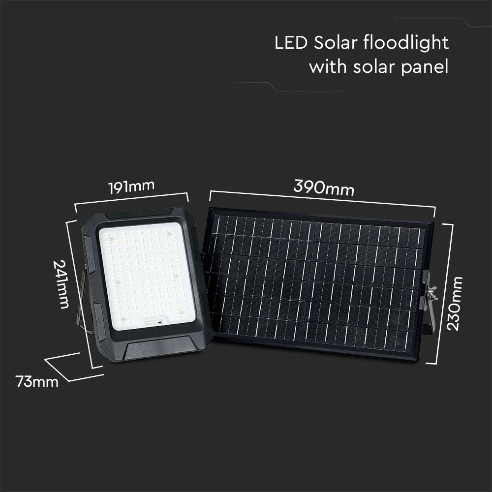 15W Naświetlacz LED z panelem solarnym / Sterowanie: Pilot / Bateria: LiFePO4 3.7V 12000mA / Barwa: 4000K / Obudowa: Czarna