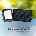 15W Naświetlacz LED z panelem solarnym / Sterowanie: Pilot / Bateria: LiFePO4 3.7V 12000mA / Barwa: 4000K / Obudowa: Czarna